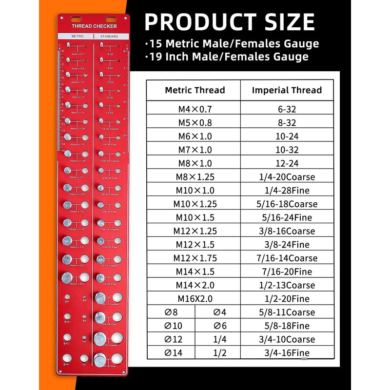 34 Nut and Bolt Thread Checker, Kinok Bolt Size and