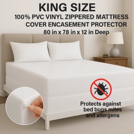 Dependable Industries King Size Heavy Weight Vinyl Mattress Cover Zippered, Waterproof, 12" Deep