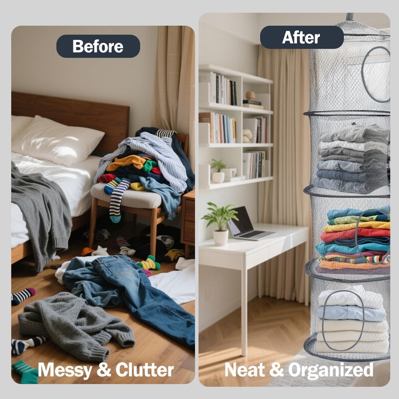 DIBALIYI 2 PCS Hanging Mesh Storage Net, 4 Tier Teddy
