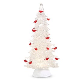 RAZ Imports Lighted Tree with Cardinal Ornaments and Swirling Glitter, 15 inches