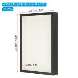 PATIKIL 8x12 Shadow Box Frame, 2 Pack Wooden Dried Flower Floating Photo Frame Glass DIY Display Case with Card Paper for Flowers Ticket Crafts Photos, Black