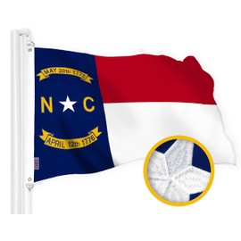 G128 North Carolina State Flag | 1x1.5 Ft | StormFlyer Series Embroidered 220GSM Spun Polyester | Embroidered Design, Indoor/Outdoor, Brass Grommets, Heavy Duty, All Weather