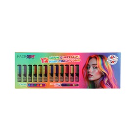 12 Hair chalks comb, 12 NEON & METALLIC hair chalk, Non-Toxic Easy Washable Hair Dye Colourful, METALLIC & NEON hair chalk -Perfect for Festivals, Halloween, Party, hair chalks for girls