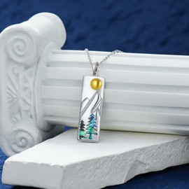 YYB Mountain Necklace for Women S925 Sterling Silver Mountain Pendant Necklace Abalone Shell Necklace Jewelry Gifts for Hikers Campers Climbers and Nature Lovers