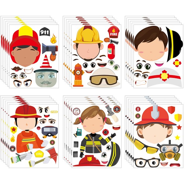 MALLMALL6 36Pcs Firefighter Sticker Make a Face Stickers Fireman Birthday Party Supplies Baby Shower Party Favors Party Decorations Room Decor Fire Chief Sticker DIY Crafts Games for Kids Boys Girls…