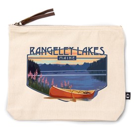 Rangeley Lakes, Maine, Canoe and Lake, 100% Cotton Zipper Pouch, Travel Accessory, Go Bag