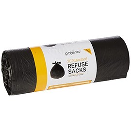 Polylina 20 Tie Top Refuse Sacks Bin Bags, Recycled Plastic, Black, 80 Litre