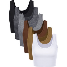 Geyoga 6 Pieces Women Basic Crop Tank Tops Sleeveless Sports Crop Top(Medium,Retro Color)