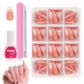 MrCuvaryas Pack of 240 French Press On Nails, Short Almond, Full Cover Nail Tips, Short for Gel Nails, Fingernails, Fake Nails with Glue, Acrylic Nail Tips, Nails for Sticking (White Teardrop French,