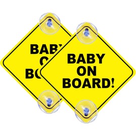 2 Pcs Baby on Board Sign for Car, Child on Board Car Sign, Equipped with 4 Suction Cups, Reusable Durable Car Baby Stickers