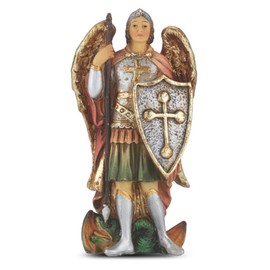 Hand Painted Resin Catholic Patron Saint Michael The Archangel Statue with Prayer Card, 4 Inch