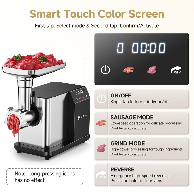 AAOBOSI Meat Grinder Electric 3000W Max with Touch Color Screen,