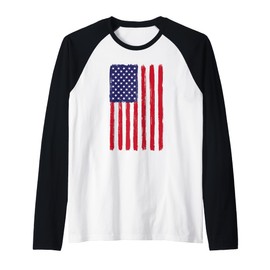 Vintage American Flag Memorial Day Veterans Military Raglan Baseball Tee