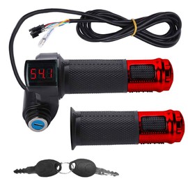 Throttle Grip Set,1 Pair E-Bike Throttle Grip with LCD Voltage Digital Display,Electric Motorbike Scooter Wire Twist Throttle Bike Throttle Grip Handlebar Left Right,12-84V (Red)