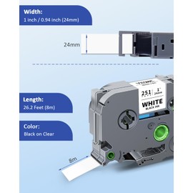TZe251 24mm 0.94 Laminated White TZ Tape Replacement for Brother TZe-251 P Touch Label TZe Tape 24mm 1 Inch Label Maker Tape for Brother PT-D610BT PT-D600 PT-P710BT PT-P700 PT- P910BT, 4-Pack