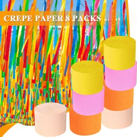Crepe Paper Streamers 656ft 8 Rolls, Pack of Orange, Pink, Yellow and Blush Party Streamers for Birthday Wedding Baby Bridal Shower Decorations Christmas Craft Supplies (1.8 Inch x 82 Ft/Roll)