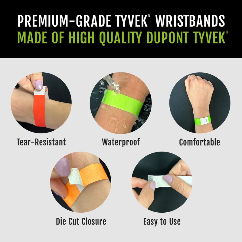 WristCo Neon Orange 3/4" Tyvek Wristbands - 500 Pack Paper