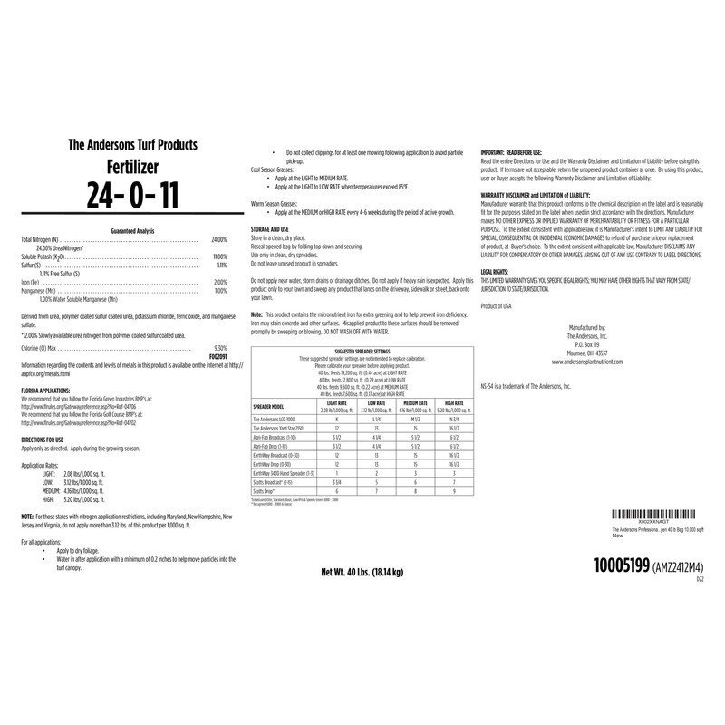 The Andersons Deep Green 24-0-11 Professional-Grade Lawn Fertilizer with 2%