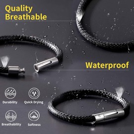 ChainsHouse Black Woven Leather Cord Bracelet for Men Women Cool Leather Wrist Bracelets 20CM