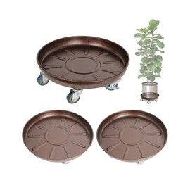 Tadpolebaby Heavy Duty Plant Caddy with Solid Rubber Wheels, Lockable, Increased Load Capacity, One-Minute Installation, Suitable for Indoor, Outdoor, Patio, Garden Settings, 14 Inches 3PACK, Brown