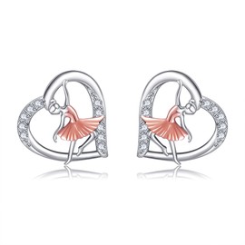 URONE Dance Earrings Sterling Silver Heart Ballerina Earrings Dancing Ballet Jewellery Gift for Women Dancer