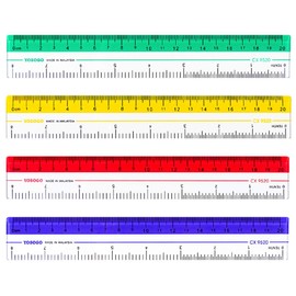 Yosogo 8 inch Rulers | 20 cm Rulers | Transparent Plastic Ruler | Pack of 12 of Premium Quality Rulers | Yellow, Green, Red and Blue