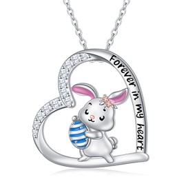 HOOHWE Easter Bunny Necklace for Women 925 Sterling Silver Cute Rabbit Pendant Necklaces Hypoallergenic Animal Jewelry Easter Gifts for Women