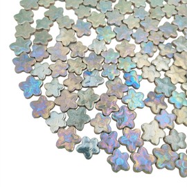 1.1lb Flower Ceramic Mosaic Tiles for Crafts Bulk, Iridescent Floral Mosaic Tiles Supplies,Stained Porcelain Mosaic Pieces for Artwork,Garden Kit Decor (Light Blue)