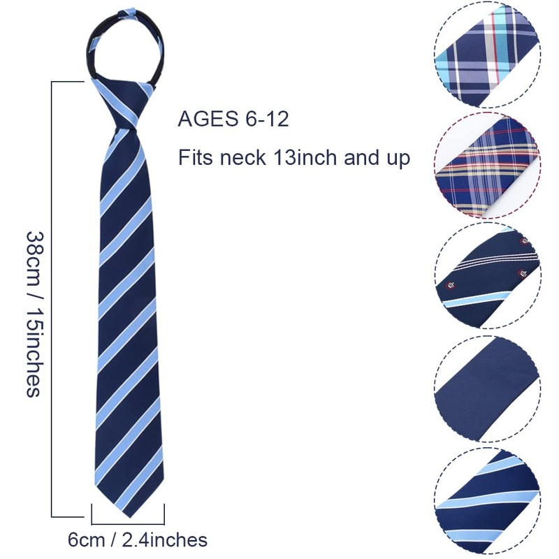 ShiningBeee 5 Pcs Zipper Ties for Boys, Adjustable Zipper Skinny