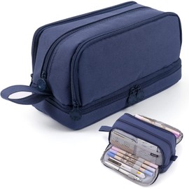 AZULDIMEN Estuche para lápices de gran capacidad con 4 compartimentos, estuche para lápices con múltiples ranuras, organizador de papelería para el trabajo de oficina escolar (Armada)