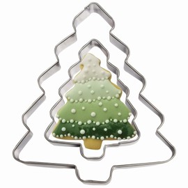 Tree Shaped Cookie Cutters Set of 2 pcs, Stainless Steel Christmas Tree Fondant Cutter Molds Baking DIY (Tree Shape H)