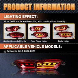 ZDEERAOTO Rear Bumper Reflector Light Fog Light DRL Lamp Feature Kit for Mazda CX-5 2017-2021, OEM KB8A-51-5M0C, KB8A-51-5L0C | MA1184108, MA1185108 Replacement, LED Rear Reflector Panel (Red)