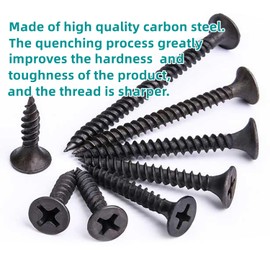 EBAIJQUO M3.5 x 20 mm Phillips Drywall Screws, Self Tapping Countersunk Head, Black Phosphate Coating, Fine Thread, Grade 8.8 High Strength for Construction and Carpentry (Pack of 100)