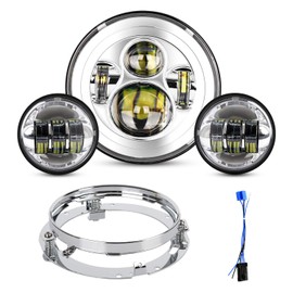 YEEGO DIRECT 7 inch Motorcycle LED Headlight 4.5 inch Fog Passing Lights Compatible with Road King Ultra Classic Electra Street Glide Tri Cvo Heritage Softail Slim Deluxe Fatboy, DOT Approved (Silver)