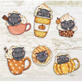 LetiStitch Counted Cross Stitch Kit Pumpkin Cup Kitties Kit L8092