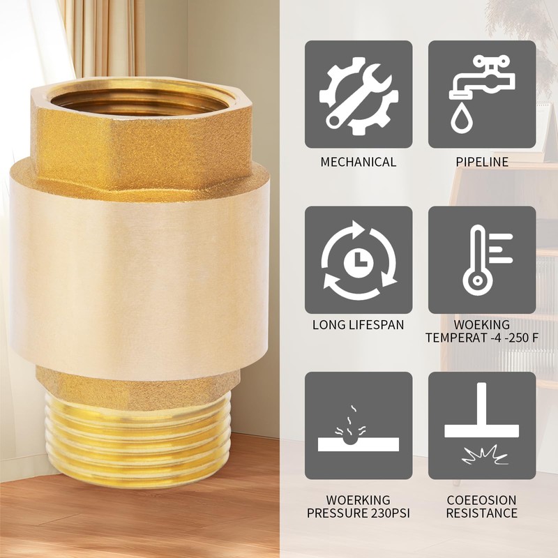 ChillWaves Brass In-Line Spring Check Valve DN20 3/4" Male x