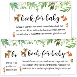 Giftideaworkshop 50 Pack Books for Baby Shower Request Cards, Woodland Floral Books for Baby Insert Cards, Baby Shower Invitation Inserts, Bring a Book Instead of a Card., Green, 3.5 x 2 Inch