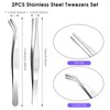 AOZUO Pack of 2 14 cm Curved Tweezers, Stainless Steel