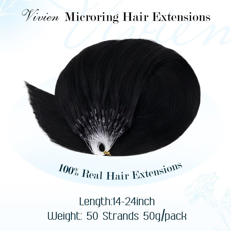 Vivien Micro Ring Real Hair Extensions, Black Extensions, Real Hair,