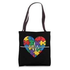 Puzzle Heart Heartbeat Colorful Design Tote Bag