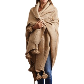 Verve CULTURE Moroccan Blanket, Boho Style Cotton Throw Blanket for Bed and Couch, Moroccan Décor, Wearable Blanket with Tassels, Simple Moroccan Wedding Blanket, Camel