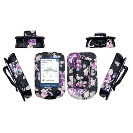 Design Premium Fitted Leather Case with Screen Protector, Belt Clip & Carabiner (Neck Lanyard and Carabiner) for Freestyle Libre, Freestyle Libre 2, Freestyle Libre 3 (Black/Catharanthus)