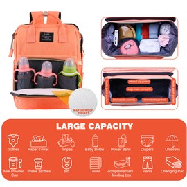 OMBRAT Diaper Bag Backpack, Waterproof Multifunctional Diaper Backpack, with Diaper Changing Station Baby Backpack, for Baby Boy and Baby Girl (Orange)