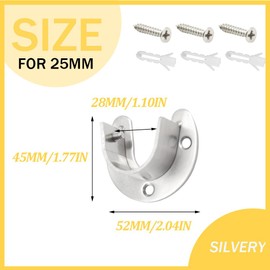 Yosawo Pack of 4 Round Tube Brackets, Rod Holder, Stainless Steel, Adjustable, U-Shape Socket Flanges with Screw for Wardrobe, Cabinet, Balcony, Bathroom (Silver/25 mm)