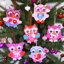 Winlyn Valentine's Day Craft Kit, 24 Sets Heart Owl Ornaments, DIY Decorations Art Sets for Kids Party Classroom Activities Gift Exchange