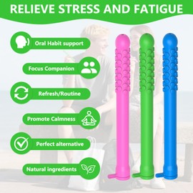 6PCS Flavored Chewable Sticks with Essential Oil,Portable Chewable Slicone Sticks,Fresh Breath Oral Relaxation Stick with 12 Replacement Cores, Can Taken Anywhere Focus