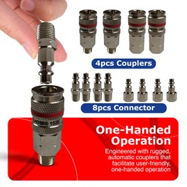 Coilhose Air Hose Fitting Coupler and Plug 12 Piece Kit | 1/4" NPT Quick Body Disconnects | Heavy Duty Brass And Steel Finish