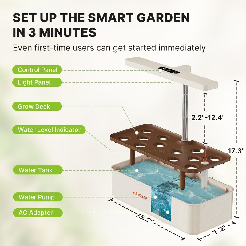 SUNCOZE Hydroponics Growing System Kit 12 Pods, 24W LED Grow