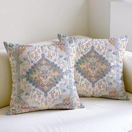 Vorysum Boho Cushion Cover, 50 x 50 cm, Set of 2 Sofa Cushions, Vintage Colourful Decorative Cushion, Velvet Cushion Covers, Abstract Cushion Cover, Autumn Decorative Cushion Covers for Living Room,