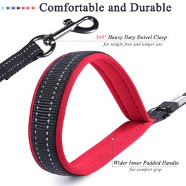 Vivaglory Dog Lead with Comfortable Padded Handle, Reflective on Both Sides, Dog Lead with Integrated Short Guide handle, Strong, Rip-resistant, Nylon Dog Lead for Medium and Large Dogs, Black
